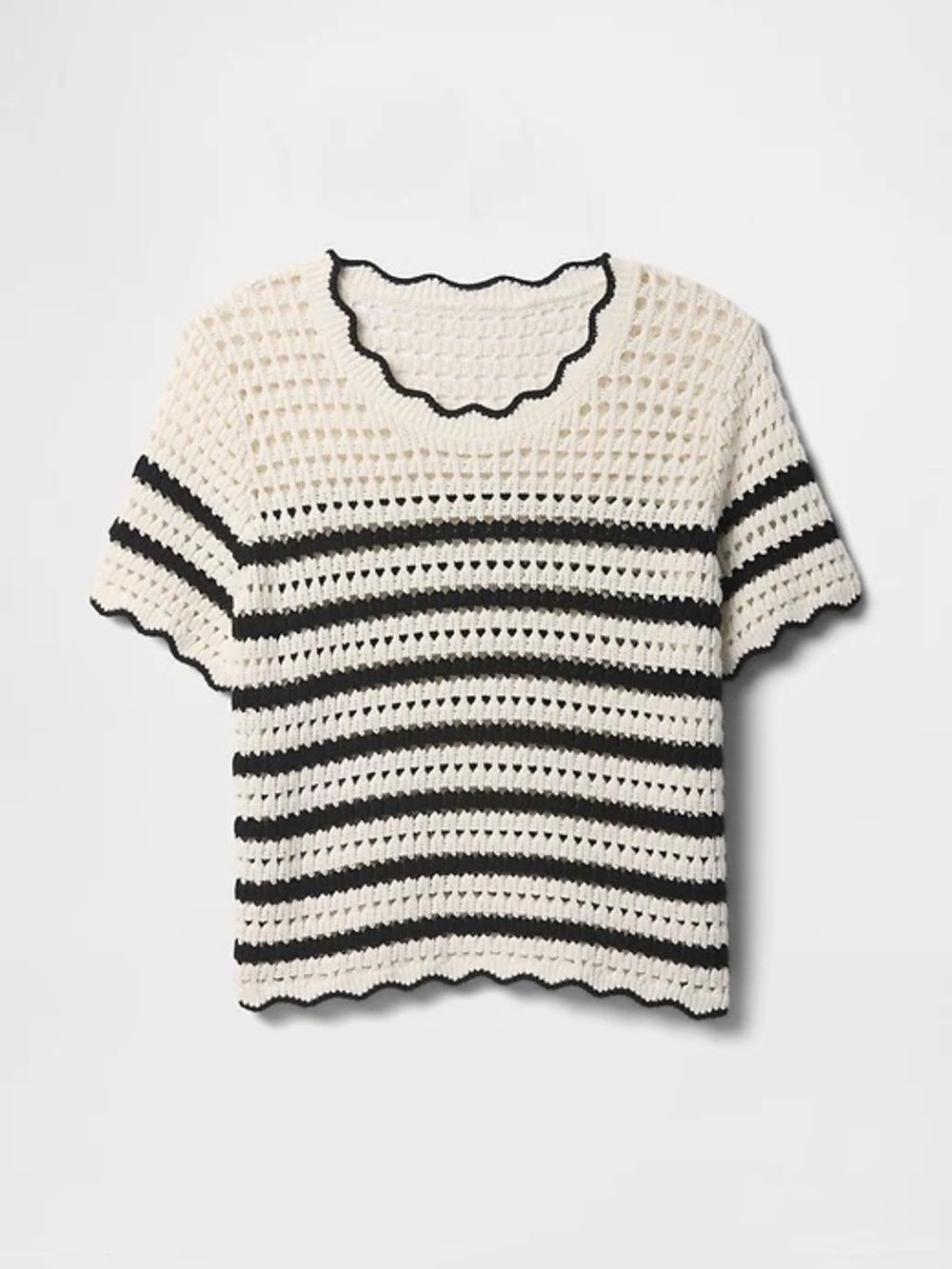 GAP Cream and Black Crochet Knit Short Sleeve Top